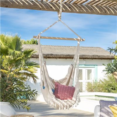 Hamac fauteuil en bois et macramé
