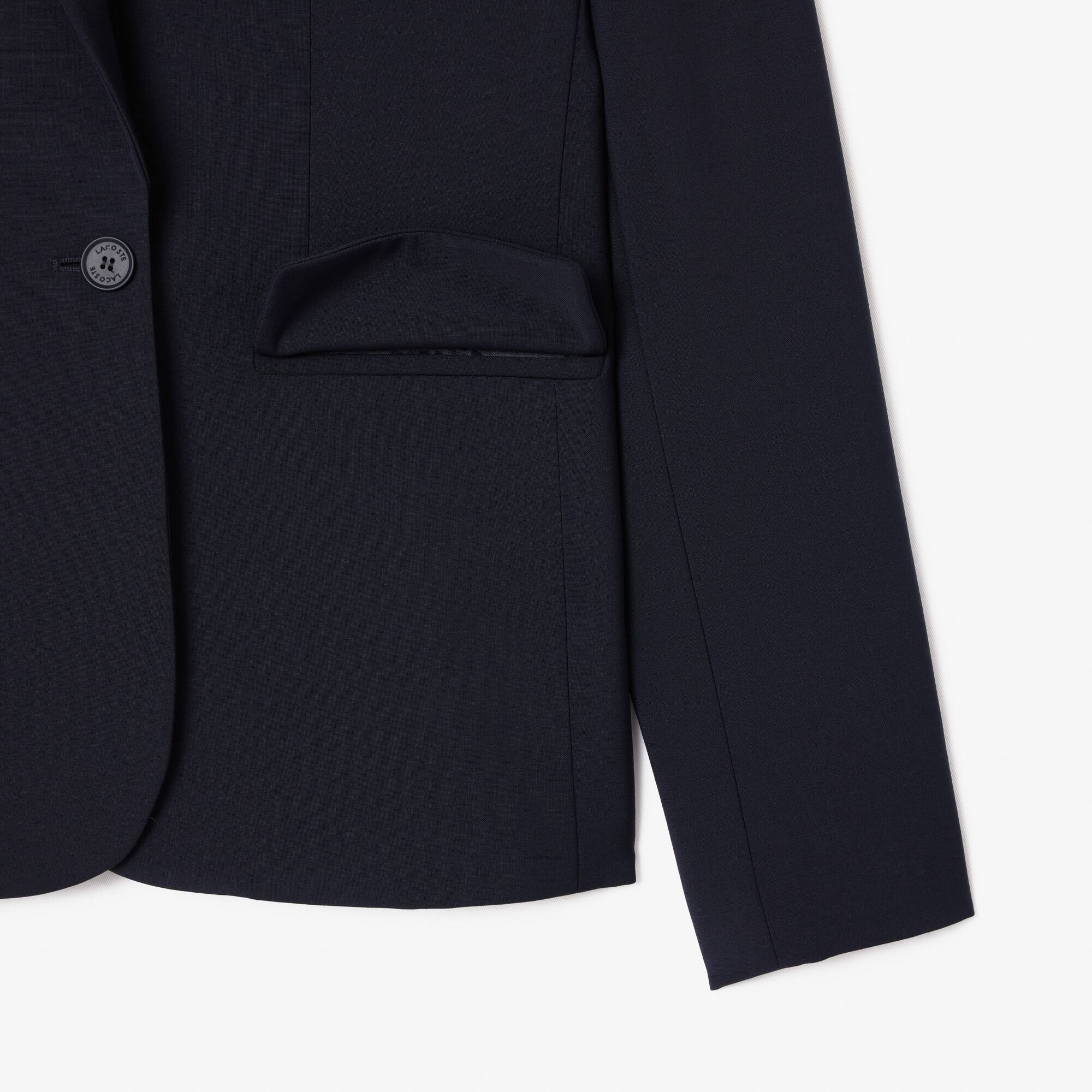 Blazer slim fit en laine logo brodé Bleu Marine