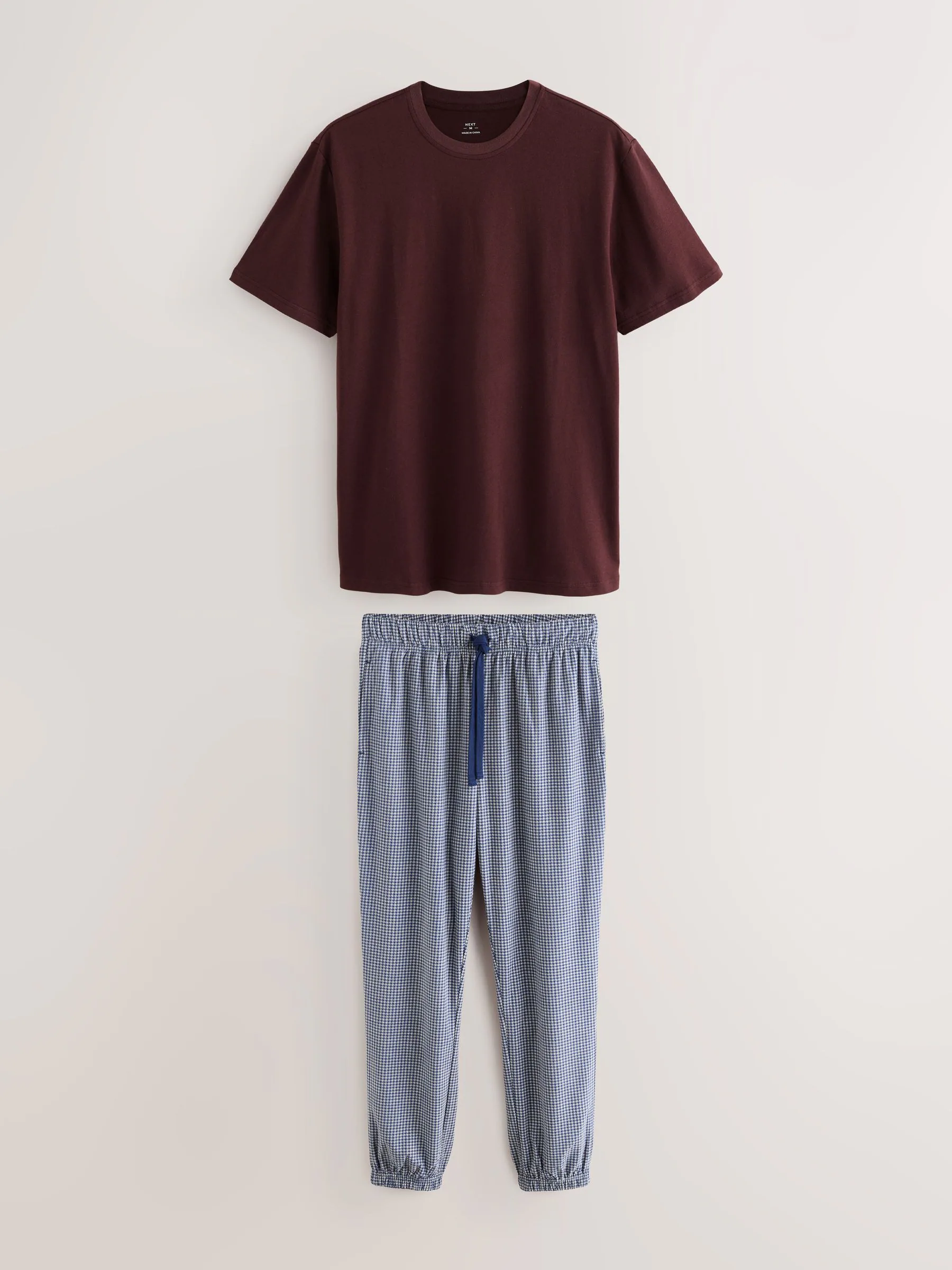 Blauw geruit - Motionflex Cosy Pyjama's met korte mouwen en boorden