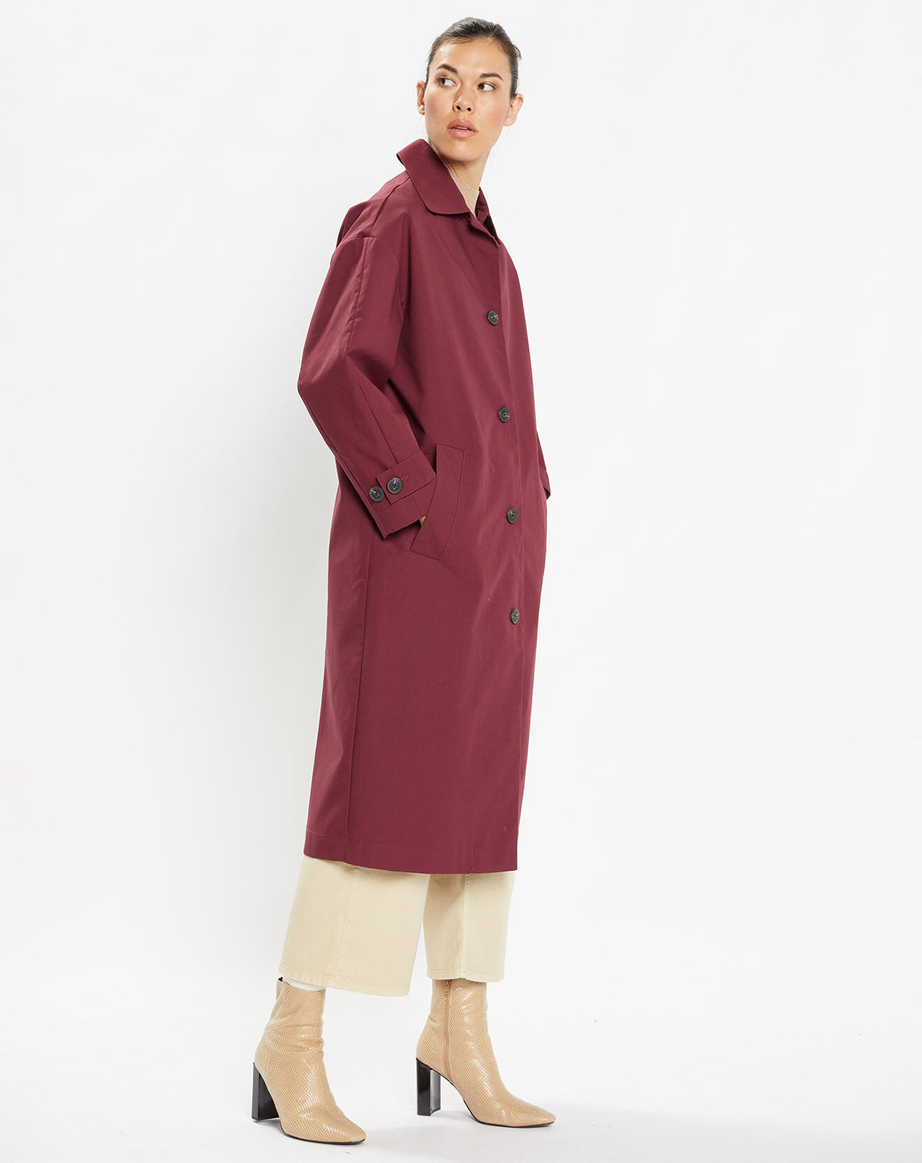 Galeries Lafayette Imperméable long et oversize en Coton bio Louis bordeaux
