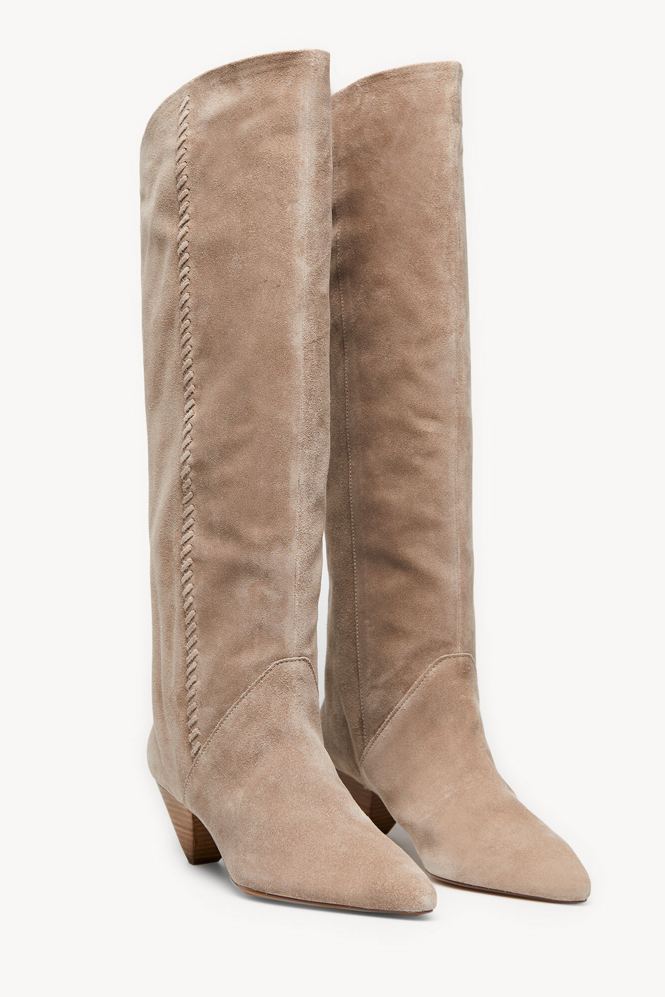 Botas de cano alto Amanda em camurça bege