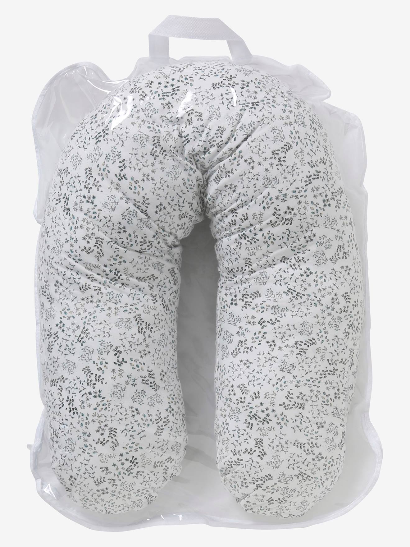 Almofada de amamentação + capa protetora em algodão orgânico estampado branco claro