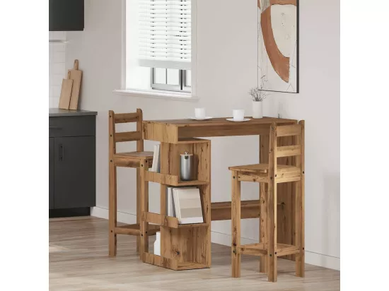 Table de bar avec étagère de rangement chêne artisanal