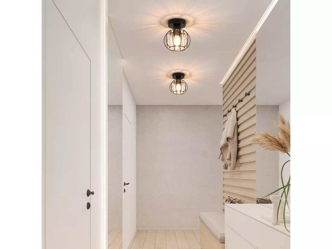 NETTLIFE Plafonnier Cristal Noir Moderne E27 Lampe de Cuisine Vintage avec Cadre en Métal
