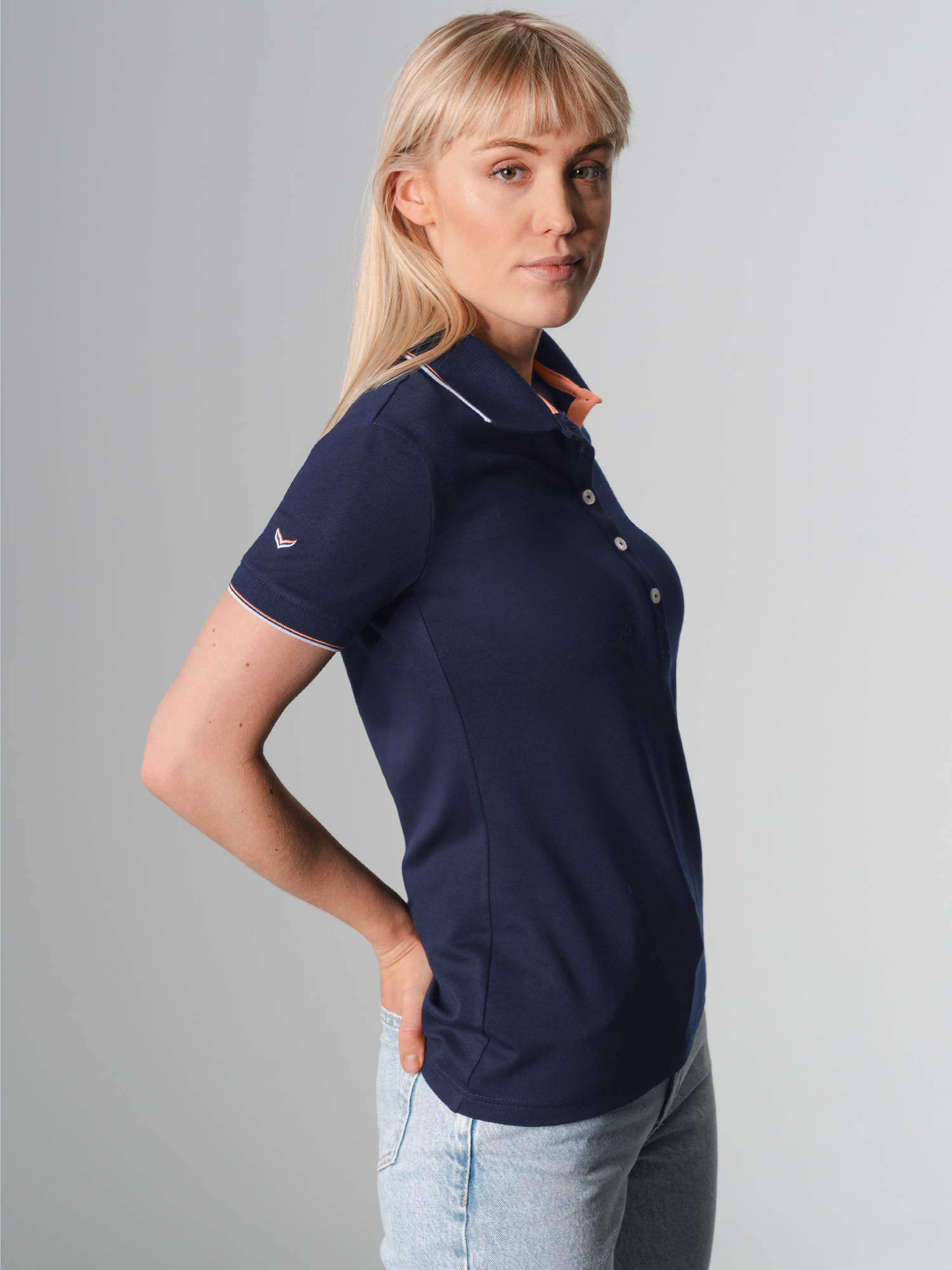 Slim Fit Poloshirt mit langer Knopfleiste Navy