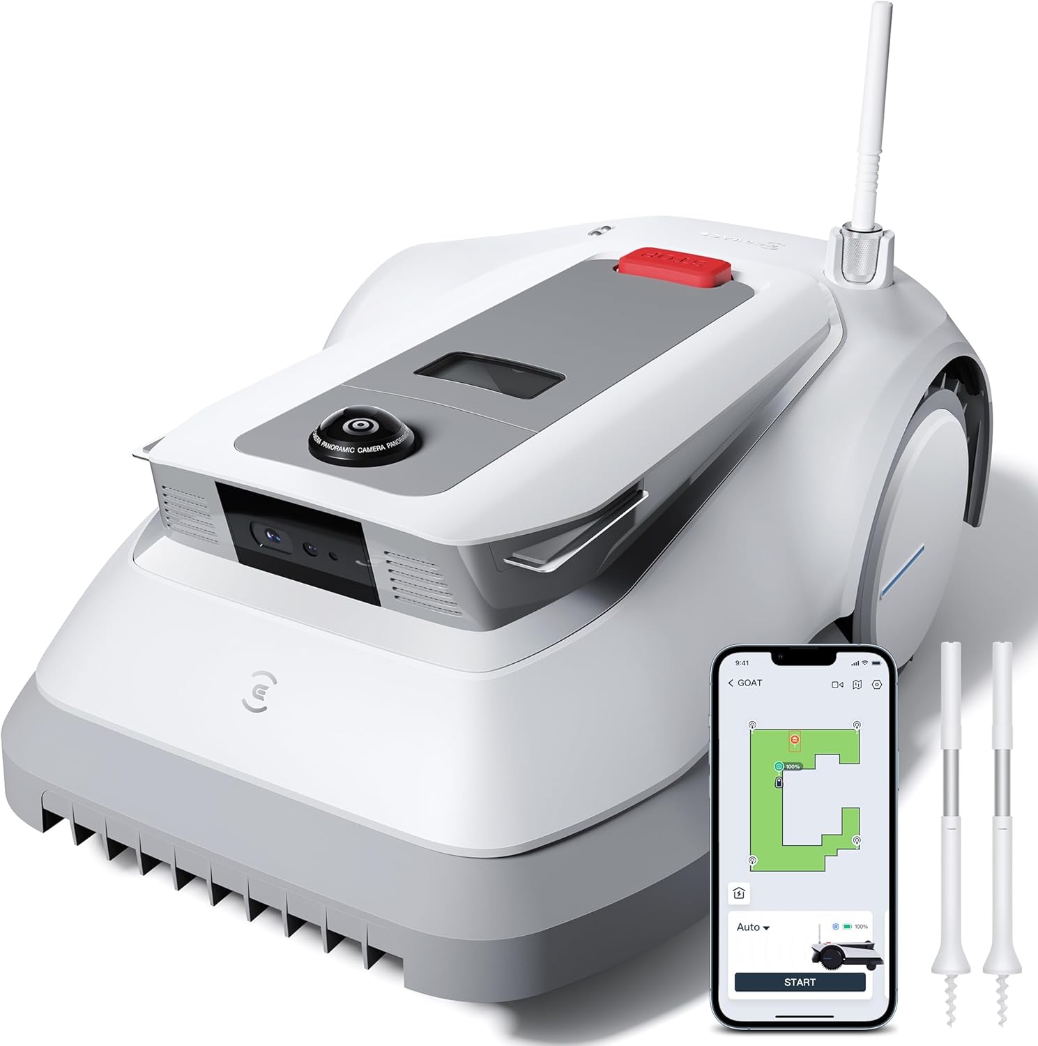ECOVACS Goat G1-800 Mähroboter 800㎡ ohne Begrenzungskabel, vollautomatischer kartierender Rasenroboter, Ultra-Weitband+Vision+GPS-Positionierung, 16-Zonen-Management, intelligente Hindernisvermeidung