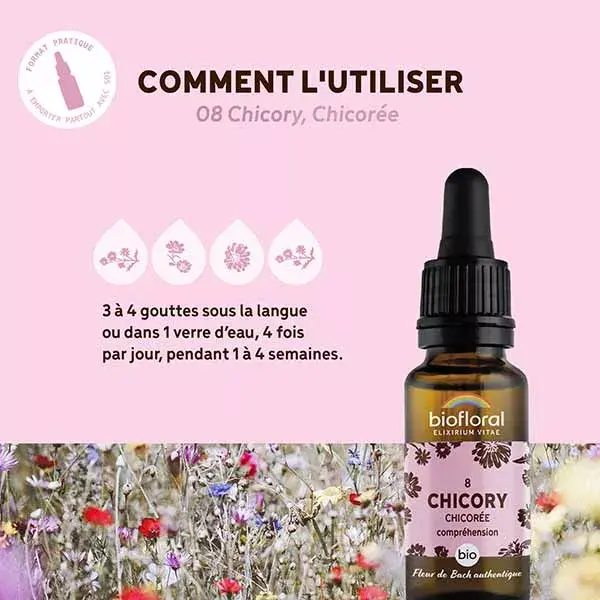 Florais de Bach Biofloral 08 Chicória, Orgânico Demeter, Conta-gotas, 20 ml