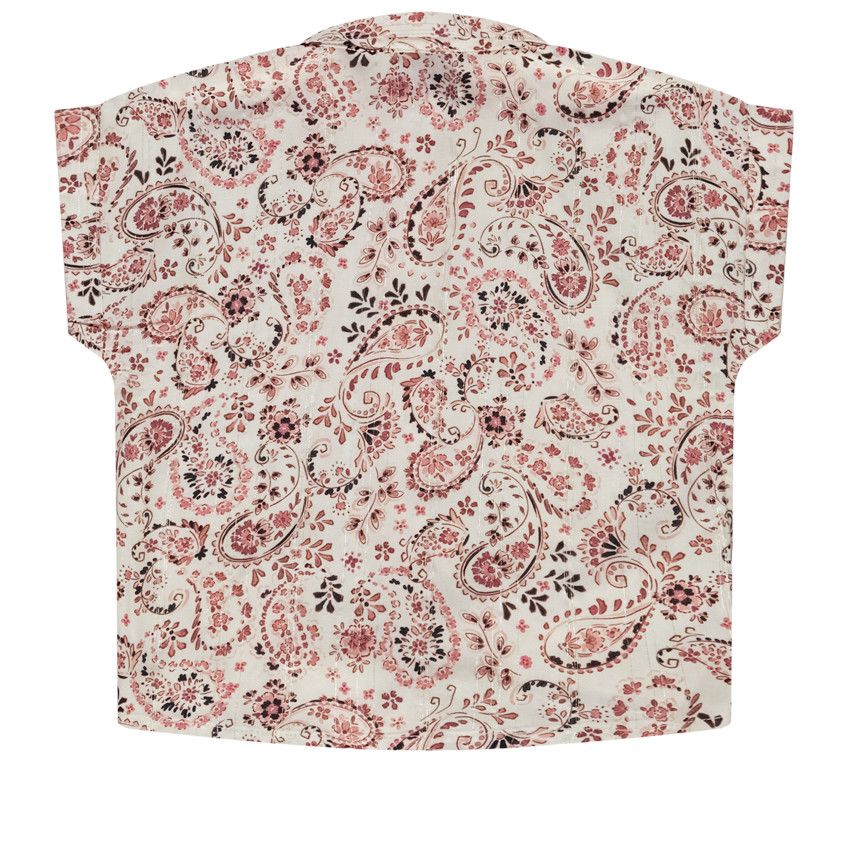 Chemise manches courtes forme boîte imprimé fantaisie pour fille - Ecru