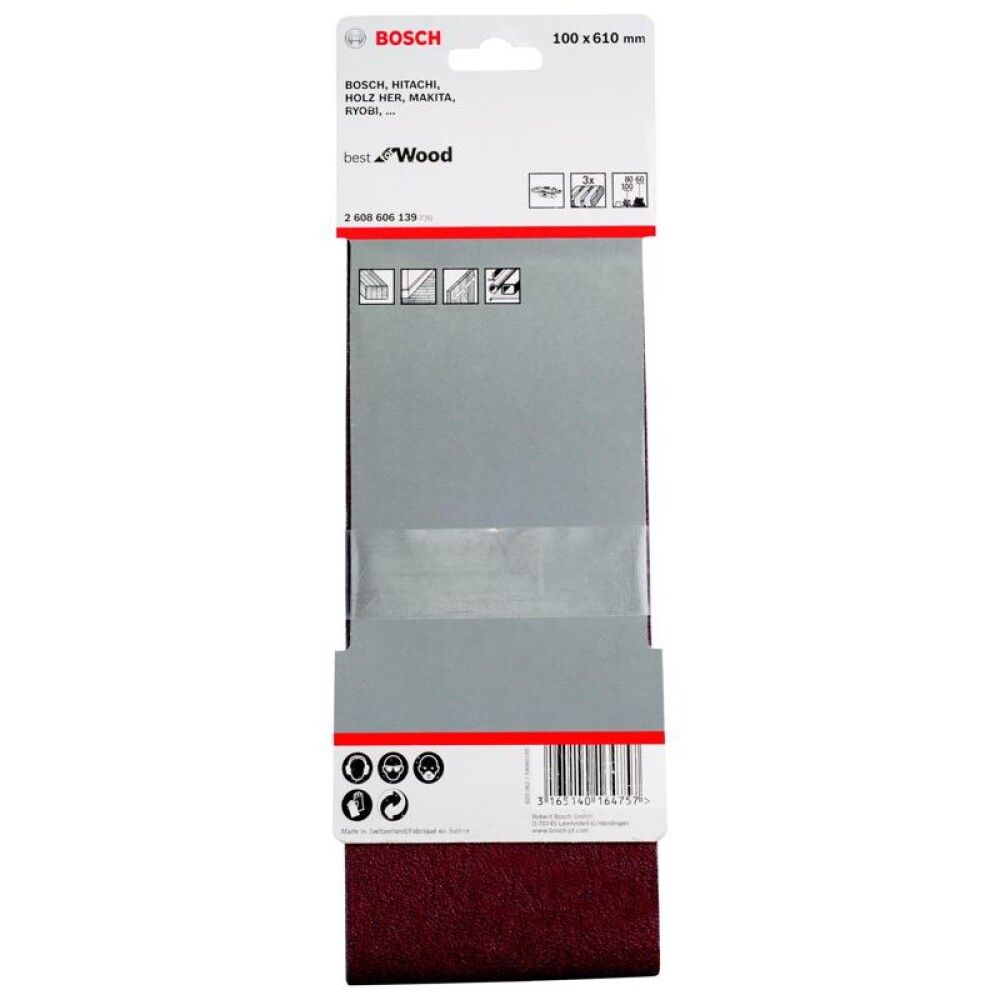 SLIPEBÅND BOSCH K60/80/100 100X610MM 3 DELER