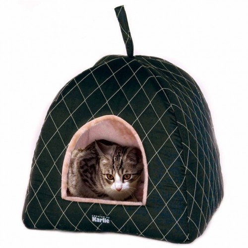 Cama em forma de iglu para gatos, preta.