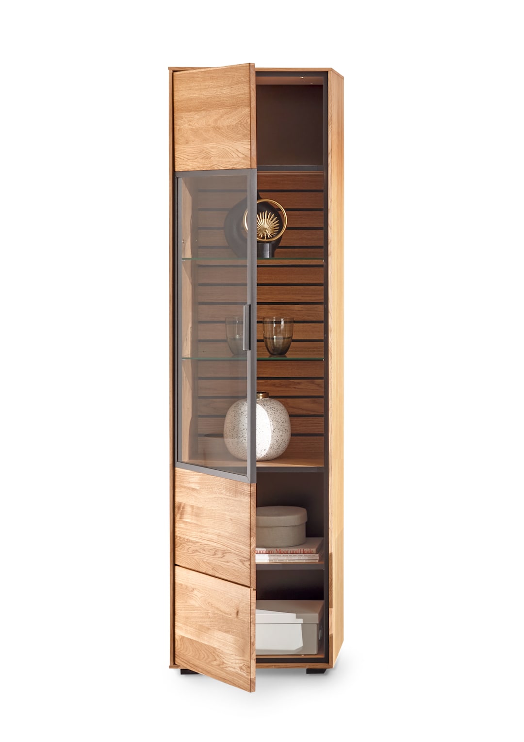 set one by Musterring Vitrine JACKSON 50 x 198 cm Eiche massiv/Eiche furniert