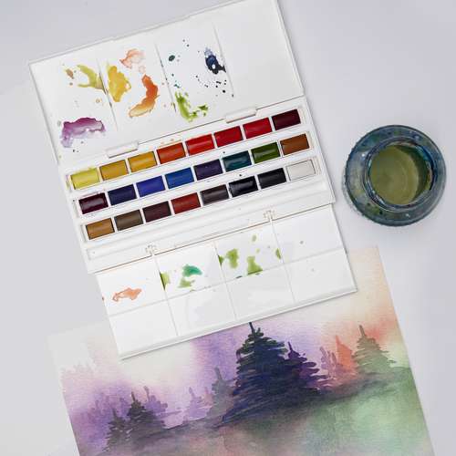 WINSOR & NEWTON Cotman™ Studio Aquarellfarben-Set, 24 ganze Näpfchen