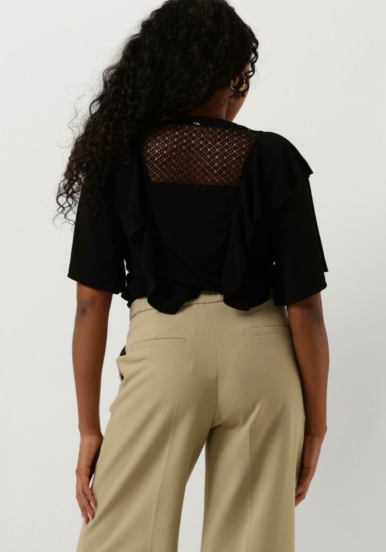 SUMMUM zwarte summum t-shirt short sleeve ruffle top crepe jersey