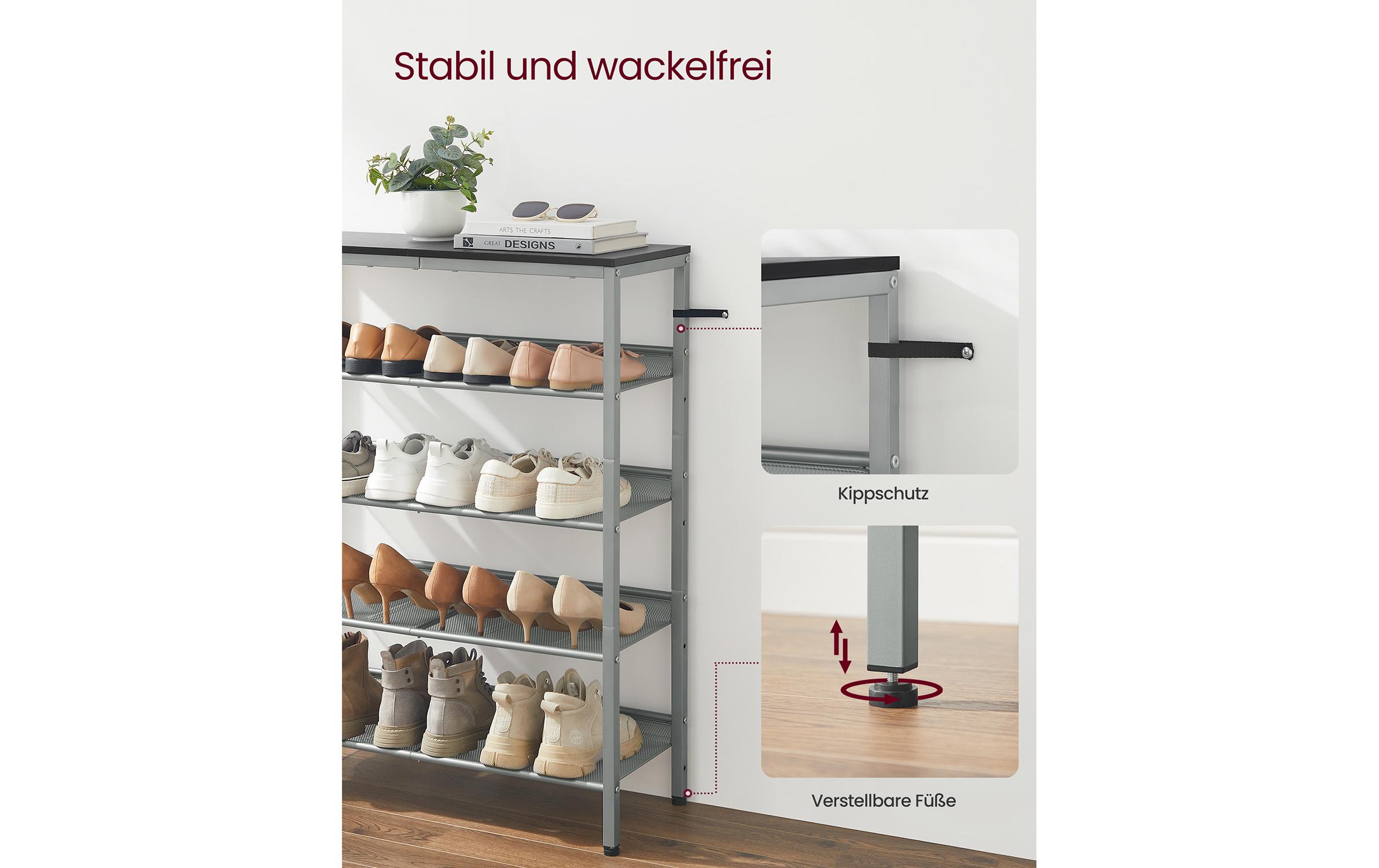 Schuhregal 93 x 75 x 30 cm, GrauSchuhgestell mit 5 Ablagen