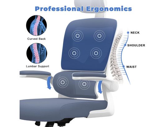 RATTANTREE - Chaise de bureau Fauteuil de bureau ergonomique réglable blanc bleu