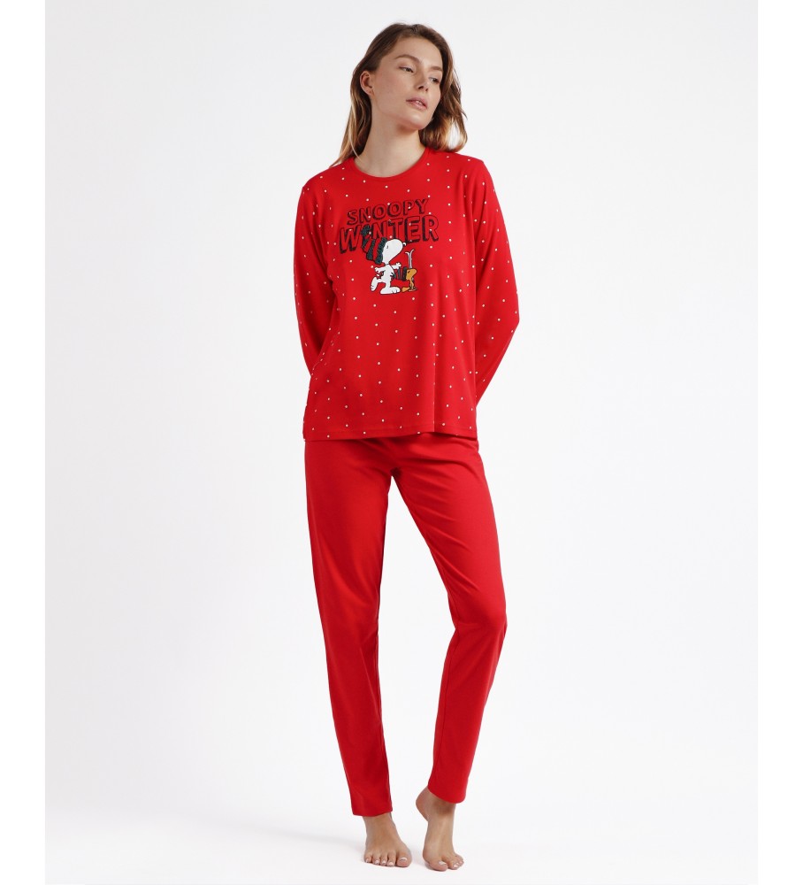 Pijama de manga comprida Aznar Innova, cor vermelha, para o inverno.