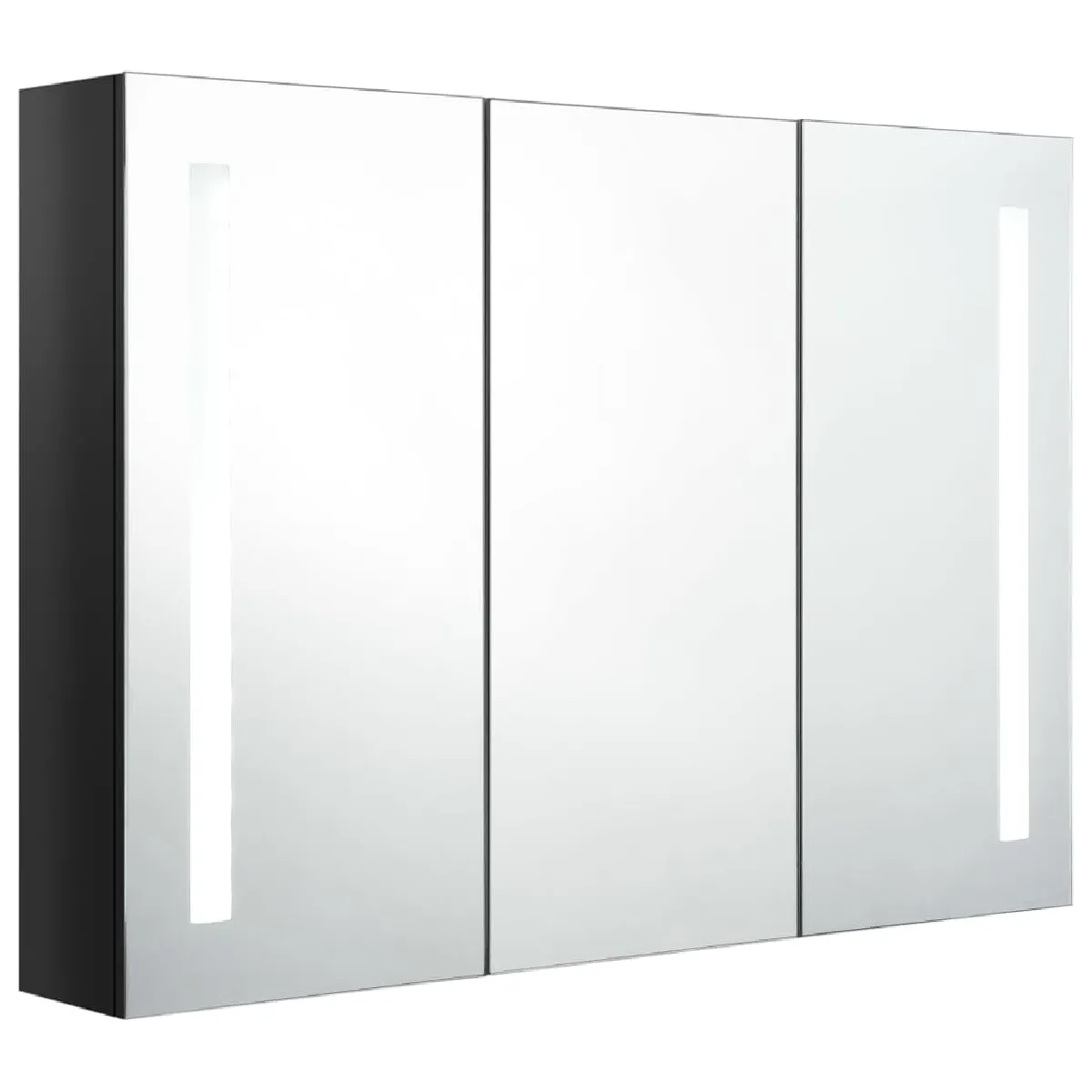 Helloshop26 Armoire de salle de bain LED - 3 portes - Noir brillant