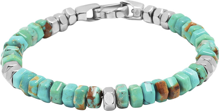 Nialaya Men's Hexagon Beaded Bracelet with Turquoise and Silver Turquoise