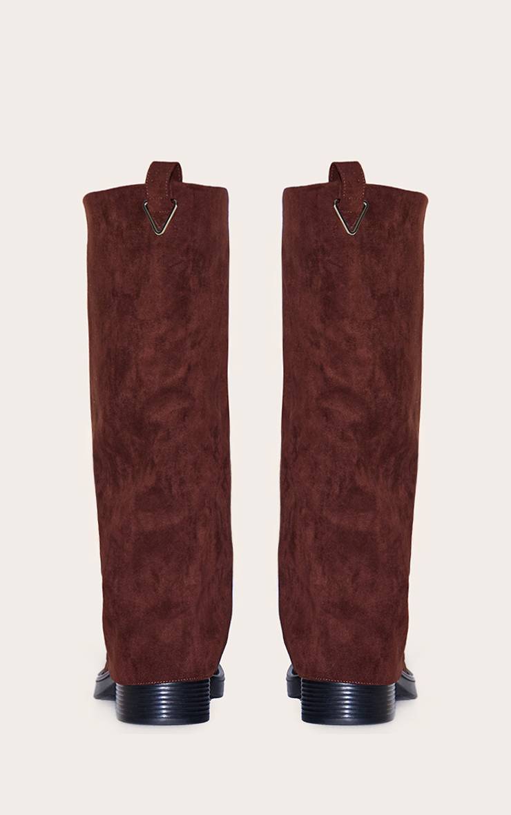 Chocolat Bottes Hautes À Talon Bloc En Synthétique Avec Revers Au Genou