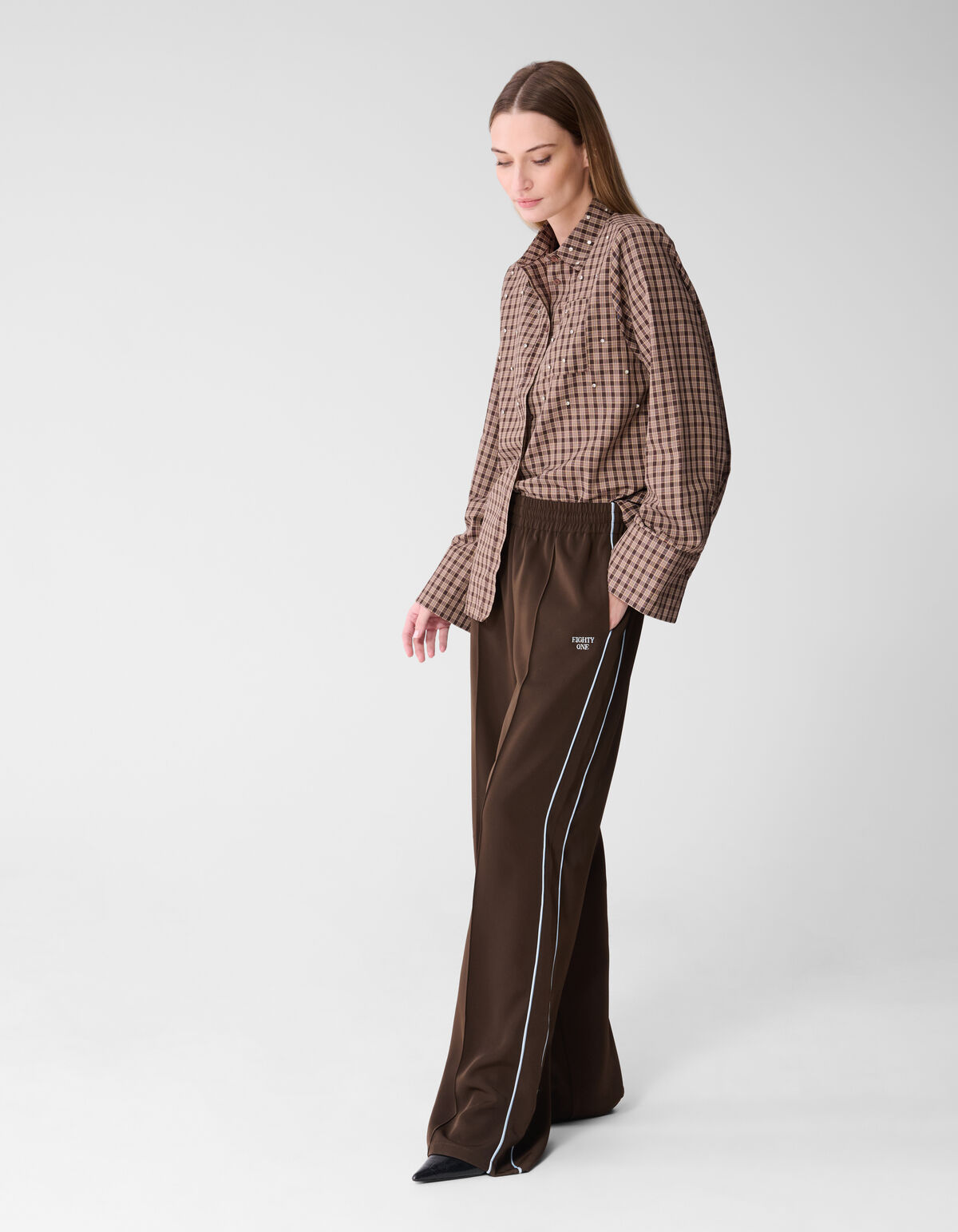 Sporty Piping Wide Leg Fit Broek Bruin