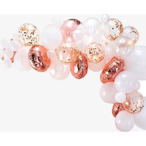 Salling ballonbue med 72 balloner - Hvid/rosegold/konfetti