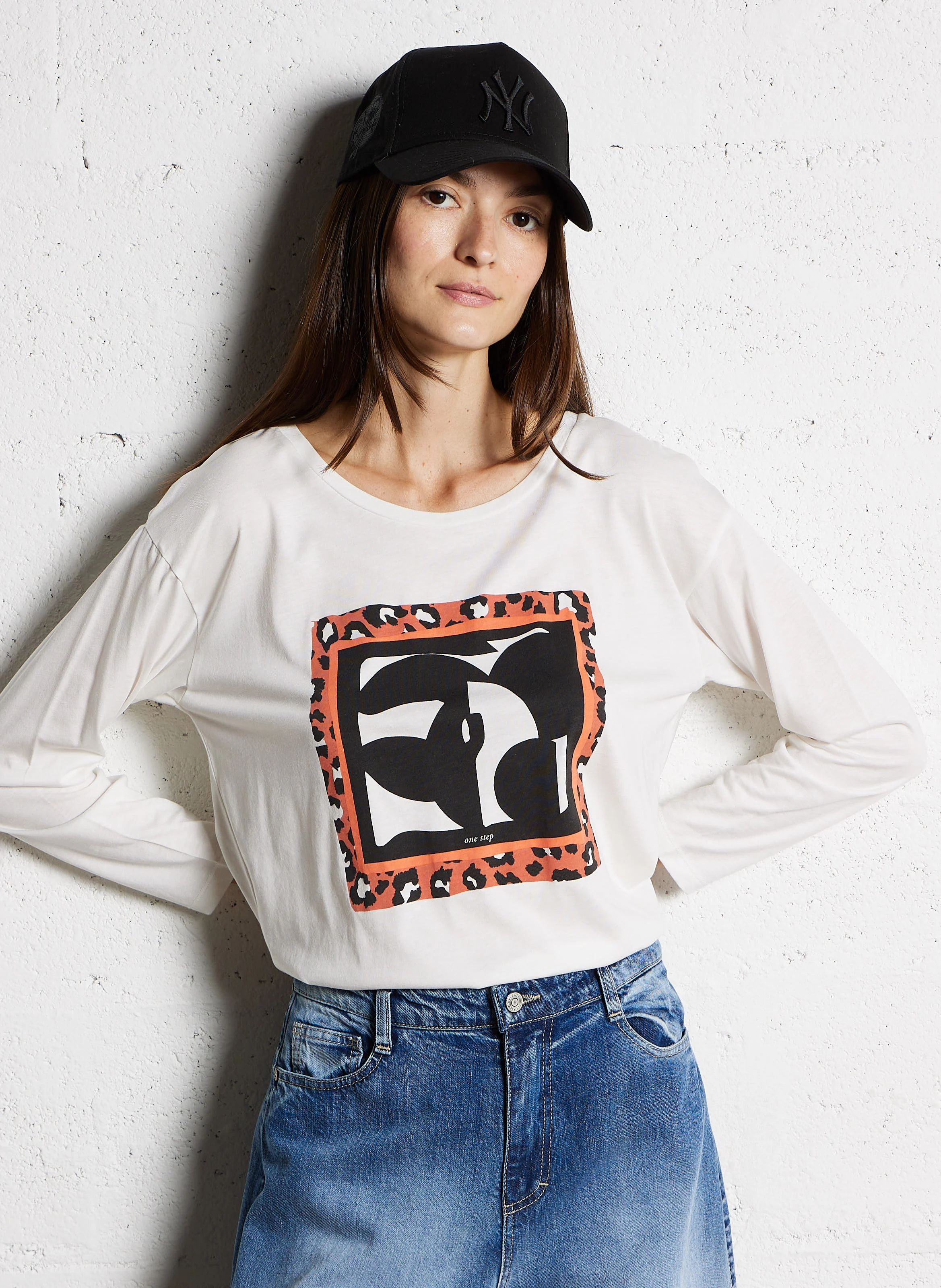 MEZZO - Tee-shirt droit col rond en coton mélangé | Blanc