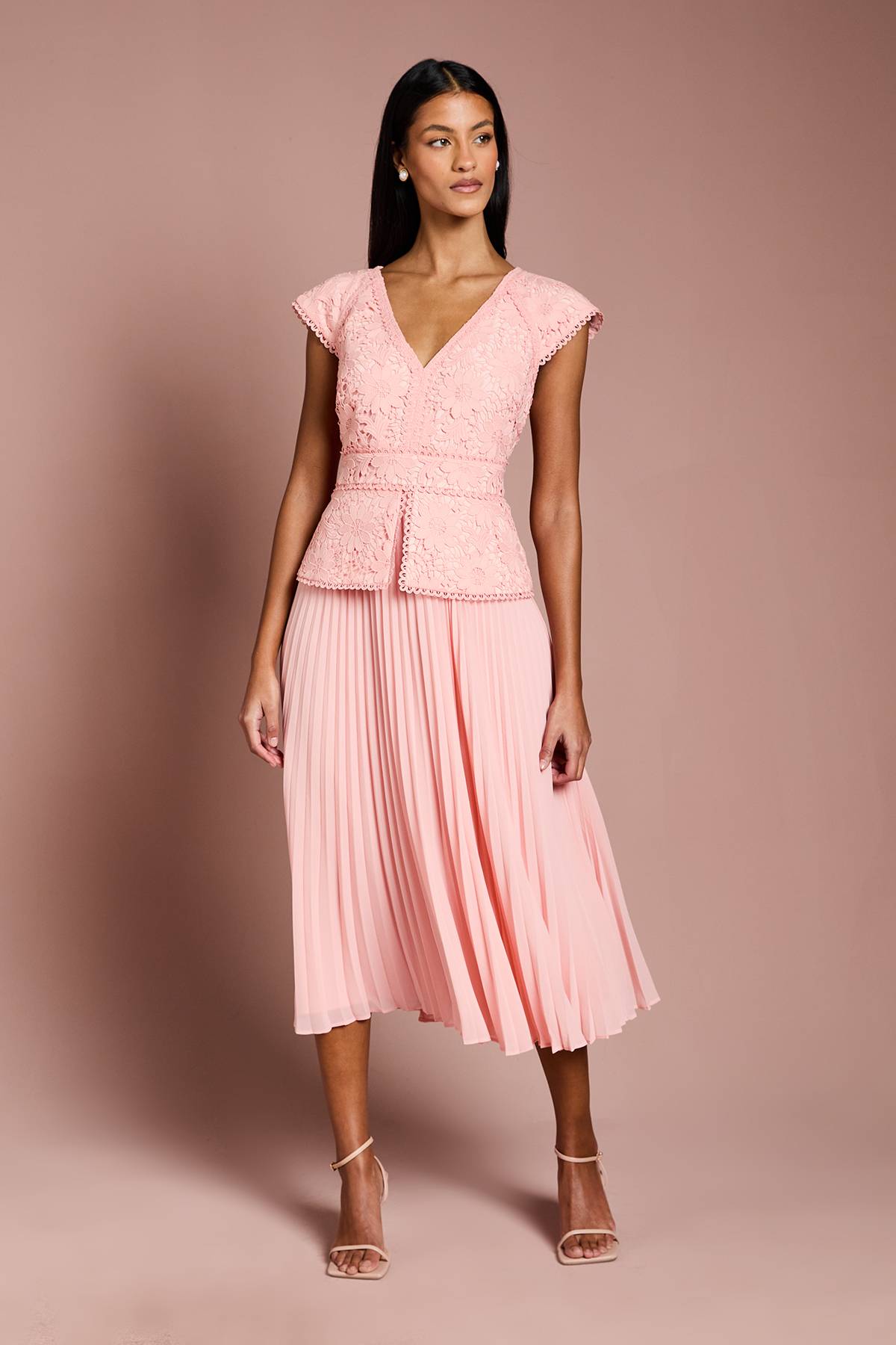 Coast Robe Midi Petite à Décolleté en V avec Corsage en Dentelle et Basque