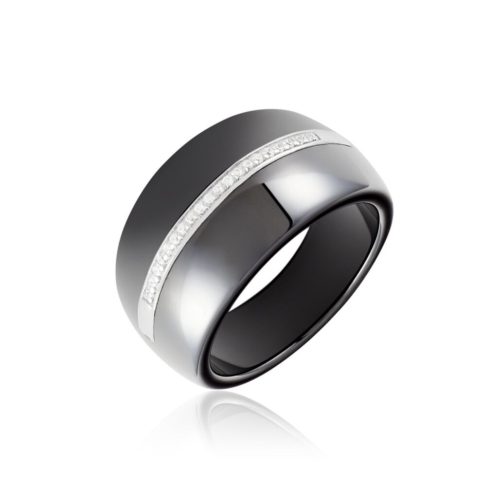 Bague Ceramik Design Argent Blanc Oxyde De Zirconium Et Céramique