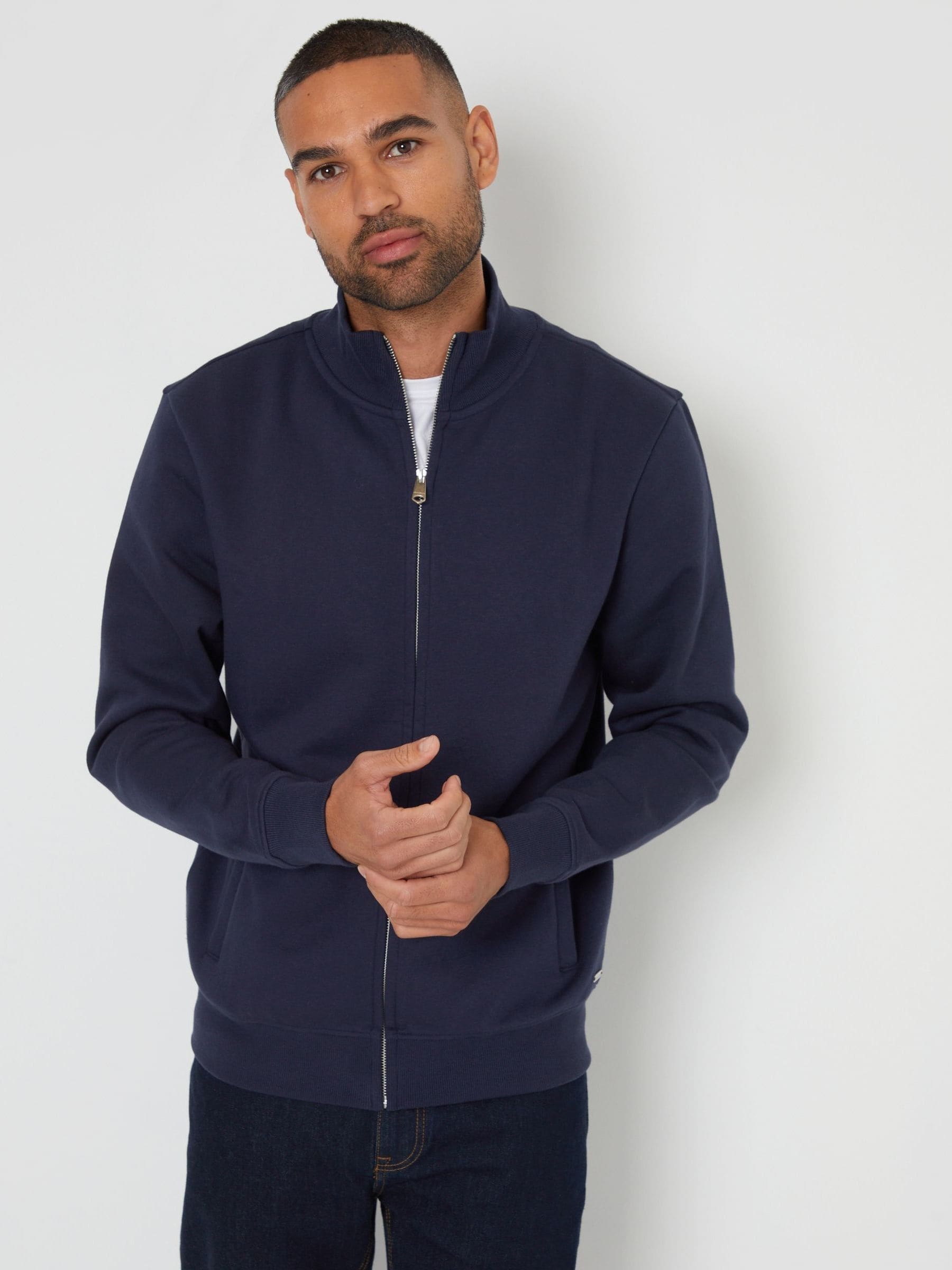 Marineblauw - Threadbare sweatshirt met trechterkraag en korte rits