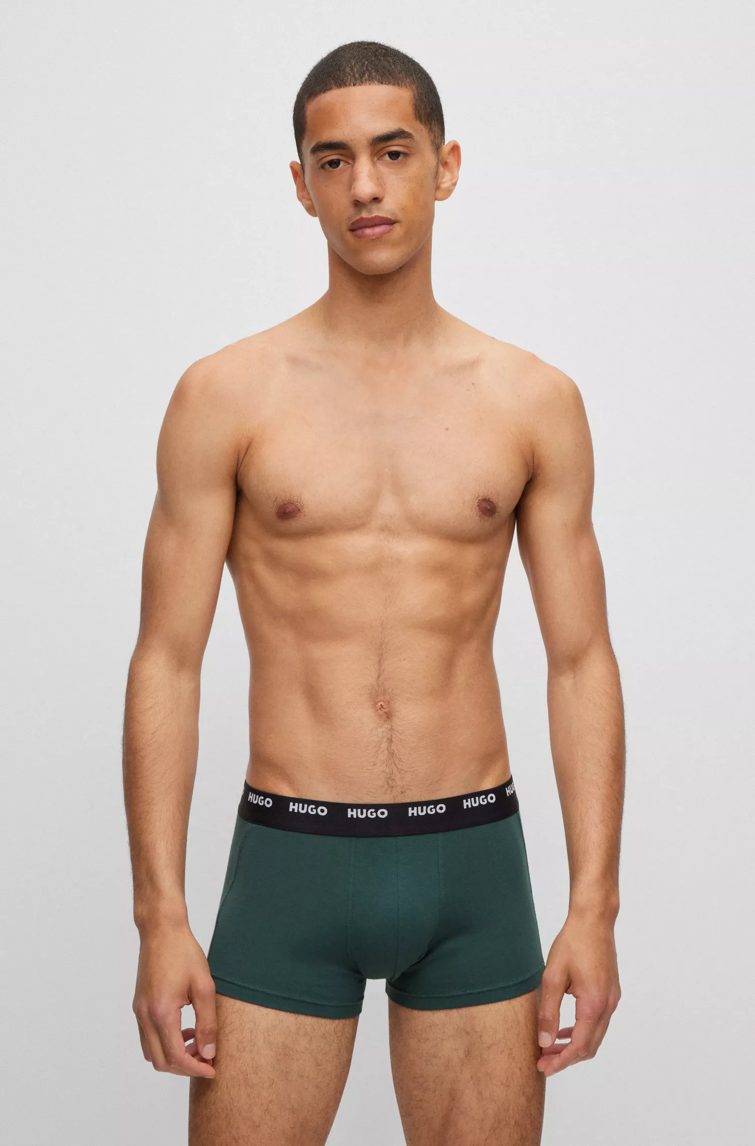 HUGO Vermelho - Pacote com cinco cuecas boxer de algodão elástico com cós com o logotipo.