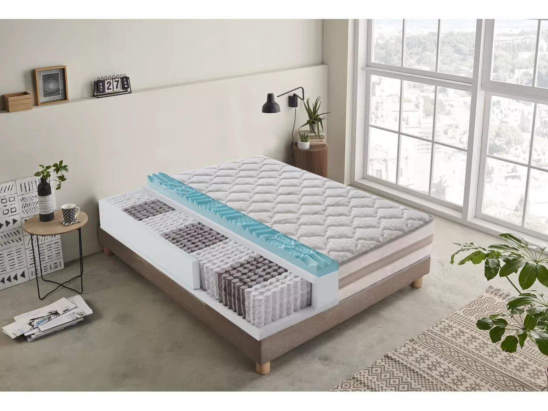Matelas à ressorts ensachés et à mémoire de forme - 9 zones différenciées - déhoussable - hauteur 25 cm 160x200 cm