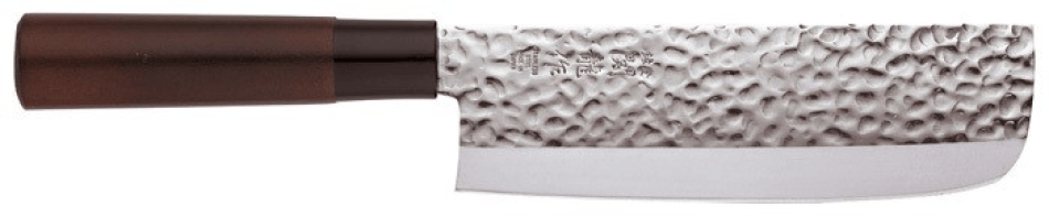 Roestvrij Staal Nakkiri Mes 16.5cm Gehamerd Stijl ( Houten Handvat)