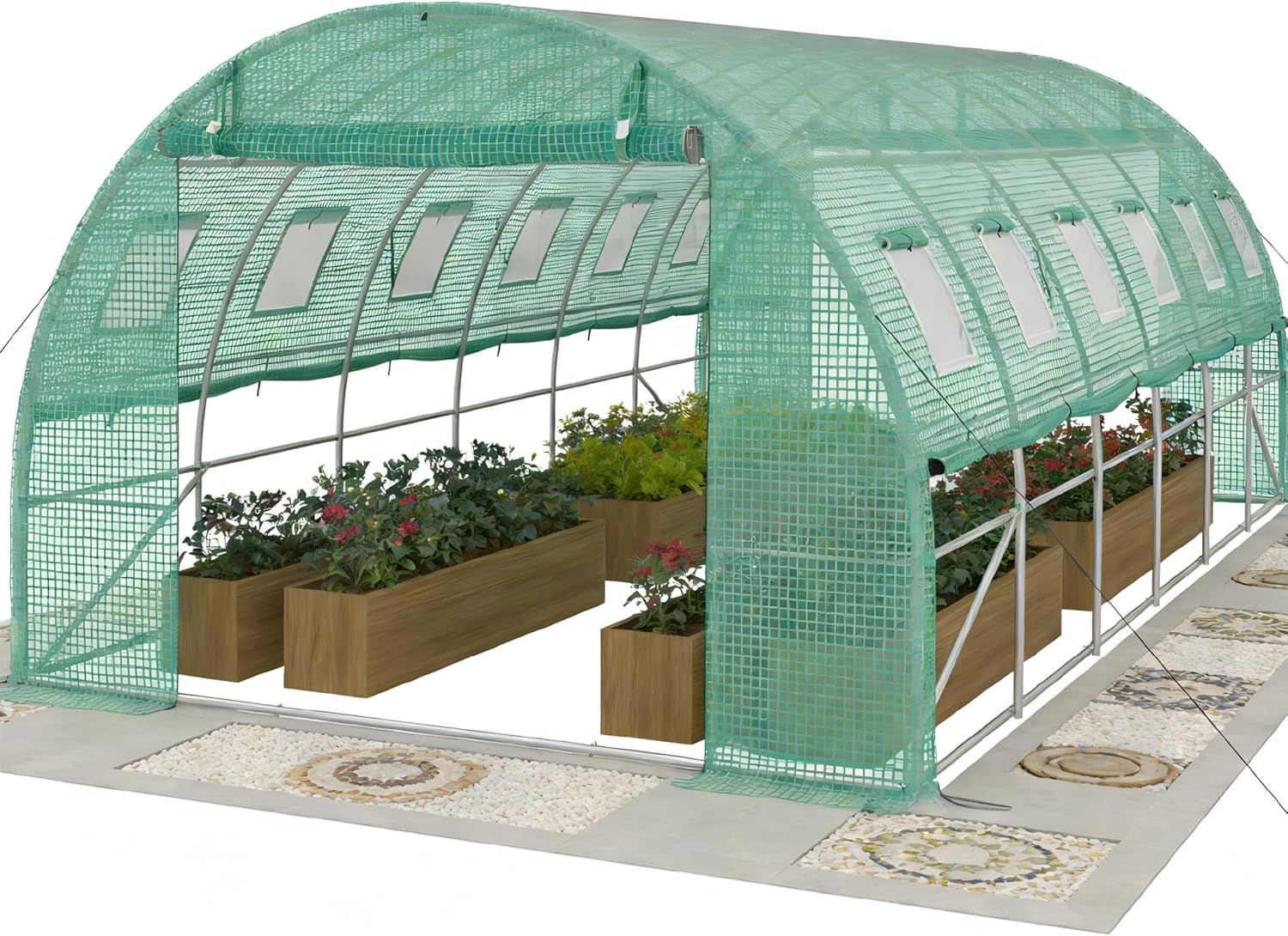 3x6x2m Gartengewächshäuser mit Tür & Aufrollbare Fenster Foliengewächshaus mit Stahlfundament aus verzinktem Stahl Tomatenhaus Winterfest Folienzelt Treibhaus Pflanztunnel UV-Schutz für Gemüse