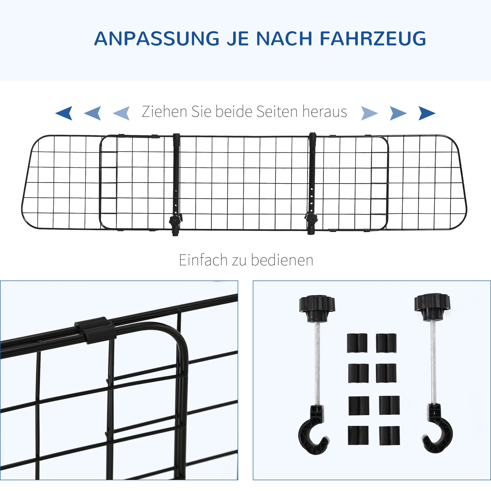 PawHut Auto Hundeschutzgitter mit Verstellbarkeitfunktion schwarz 91-152B x 30H cm