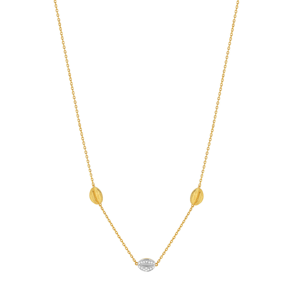 Collier plaqué or 2 tons zirconias grains de café 45 cm
