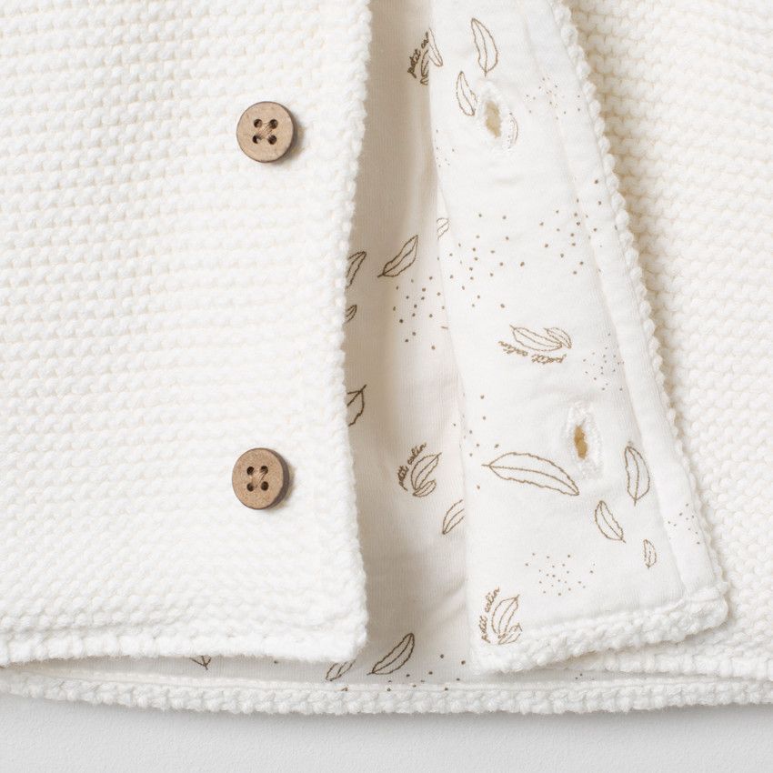 Gilet à capuche en maille doublé jersey imprimé - Ecru