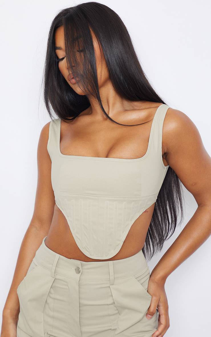 Gris Pierre Ensemble Corset Cargo Structuré En Sergé Avec Ourlet Plongeant