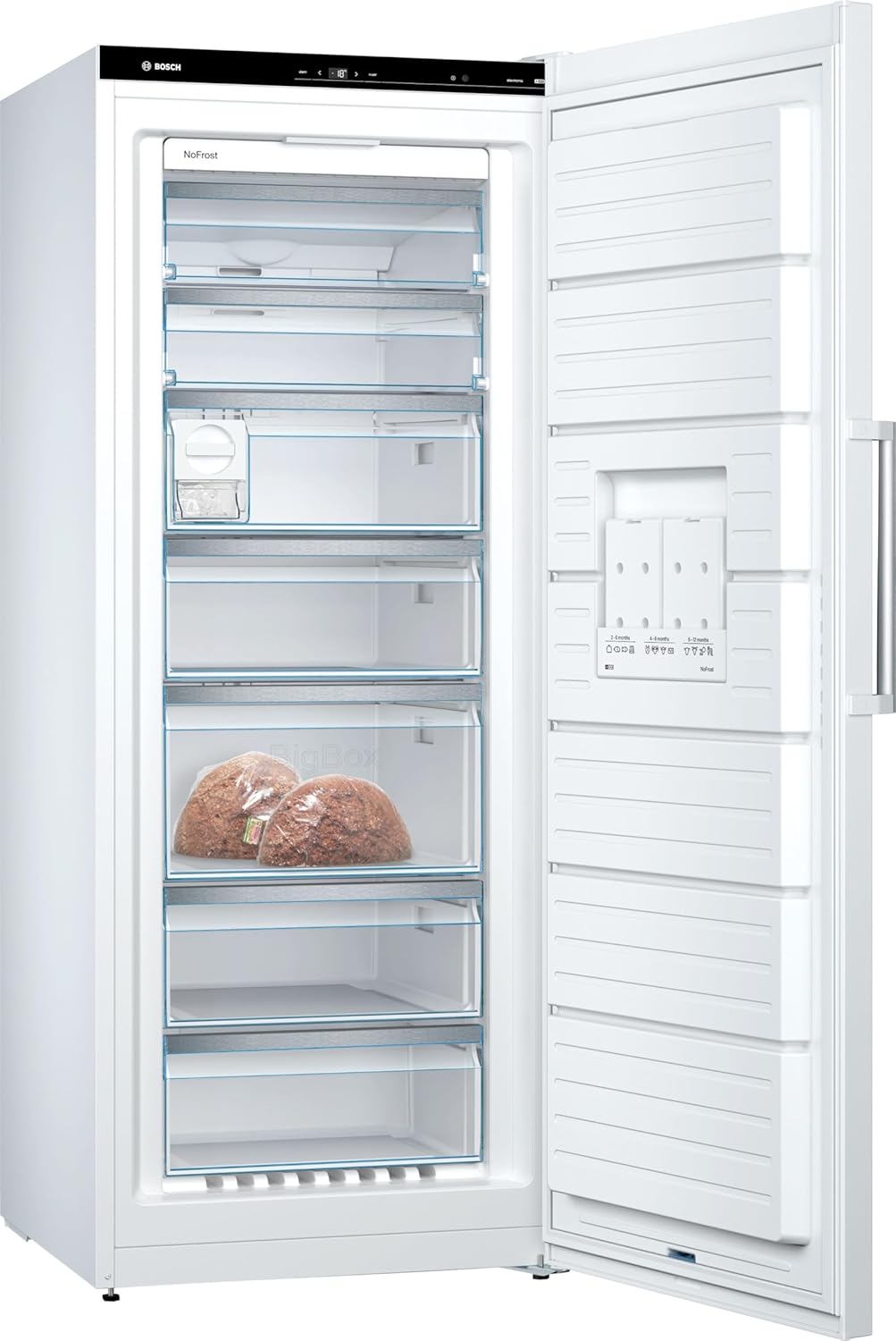 Bosch GSN54AWDV Serie 6 Freistehender XXL-Gefrierschrank, 176 x 70 cm, 188 kWh pro Jahr, weiß, 360 L, IceTwister, BigBox