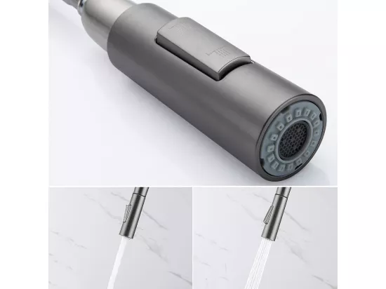 Lonheo Max 2pcs Robinet Cuisine avec Douchette Extractible Gris foncé Rotatif 360 ° Acier Inoxydable Mitigeur Cuisine d'Évier 2 Fonctions,EU Modèle