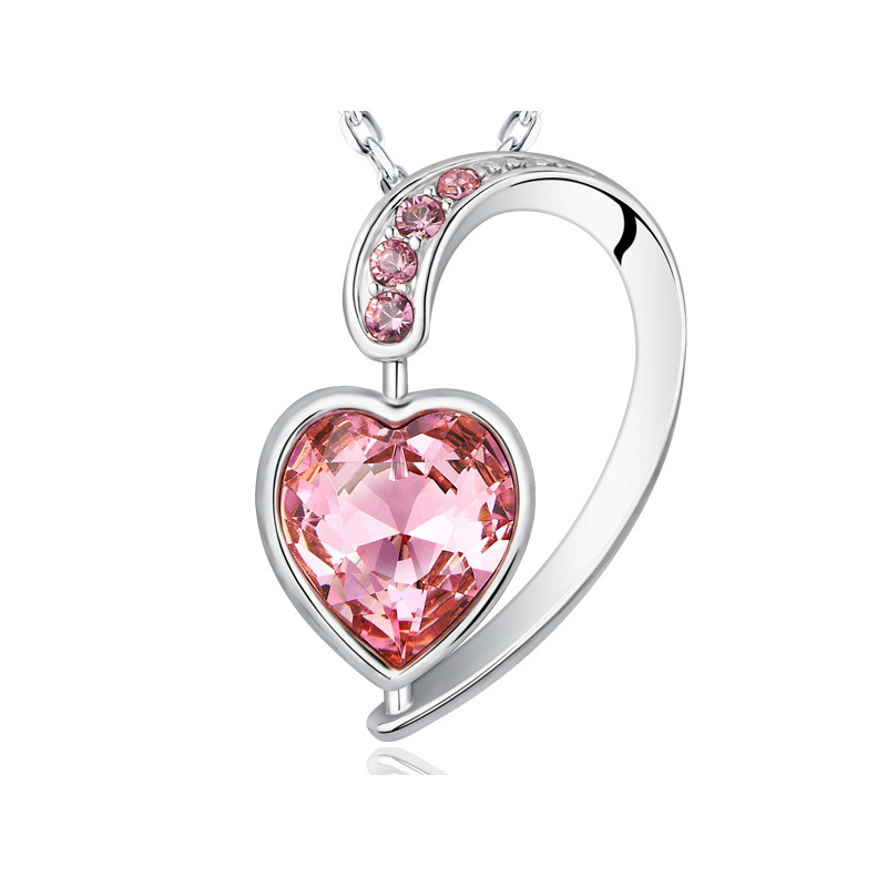 Pendentif Coeur orné de cristaux de Swarovski Rose et Plaqué Rhodium