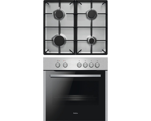Amica oven- en kookset met 4-pits gaskookplaat (RVS gaskookplaat, OptiGas-sproeiers) EHEG 933 101 E, bruikbare inhoud 65 l