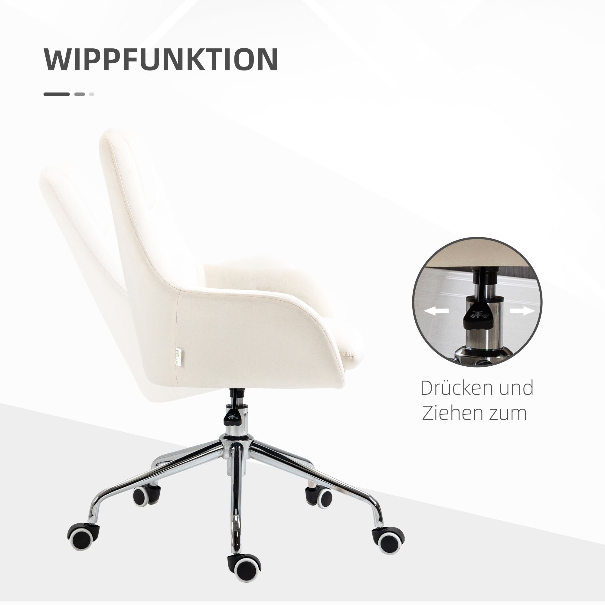 Vinsetto Bürostuhl mit Rollen weiß 65L x 66B x 97H cm