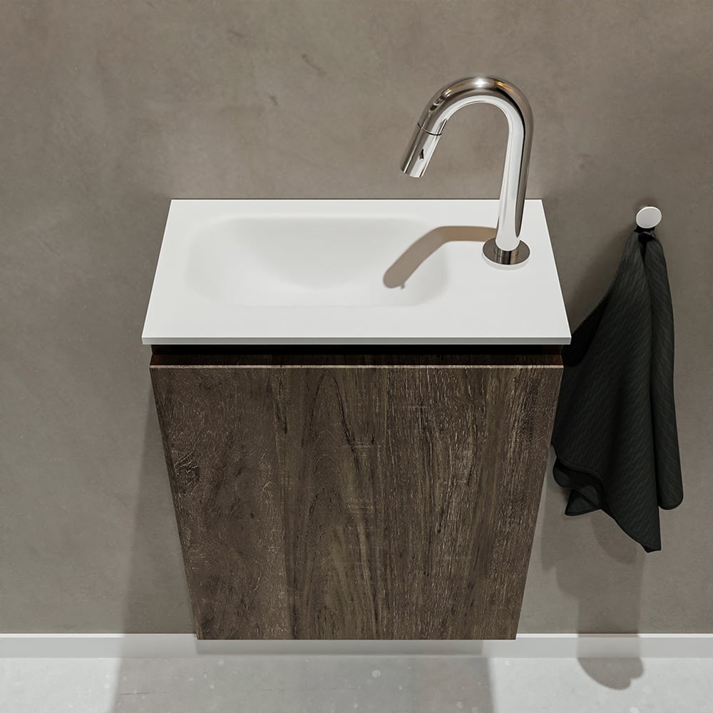 Mondiaz Ture 40cm toiletmeubel dark brown met wastafel talc links 1 kraangat