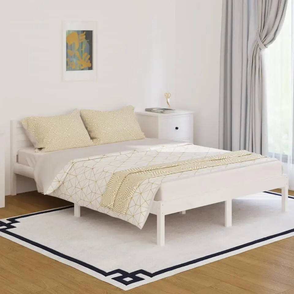 vidaXL - Bed frame met hoofdeinde - Wit - Massief grenenhout - 140x200 cm