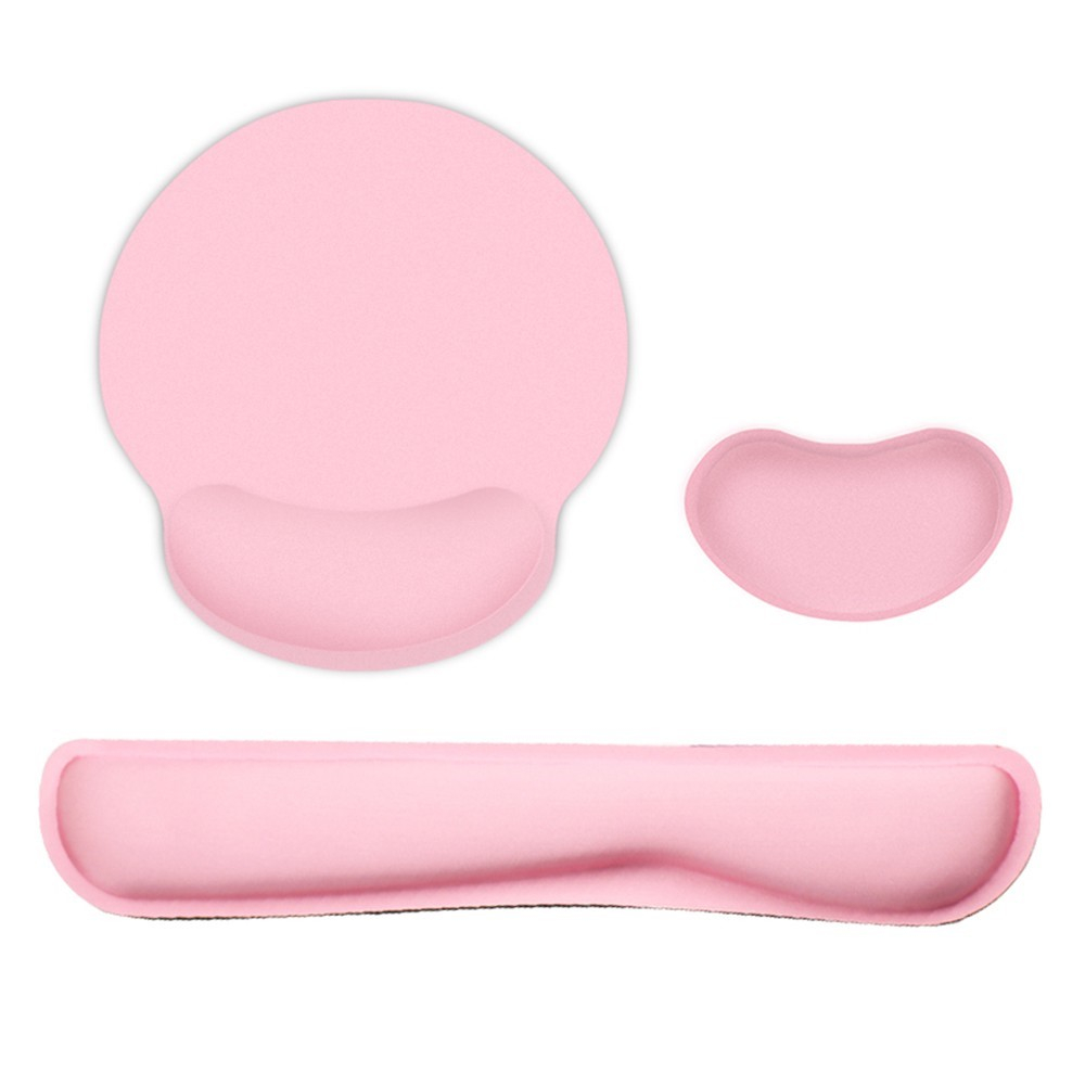 (3-tlg. Set) Ergonomische Mausmatte und Tastatur Handballenauflage für Arbeiten am Computer - Rosa