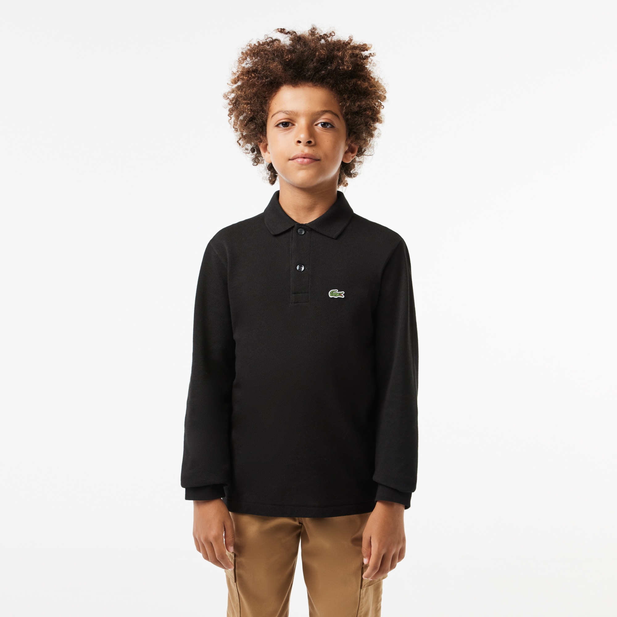 Polo regular fit à manches longues enfant Lacoste en petit piqué uni Polos - Noir - Lacoste - Enfant