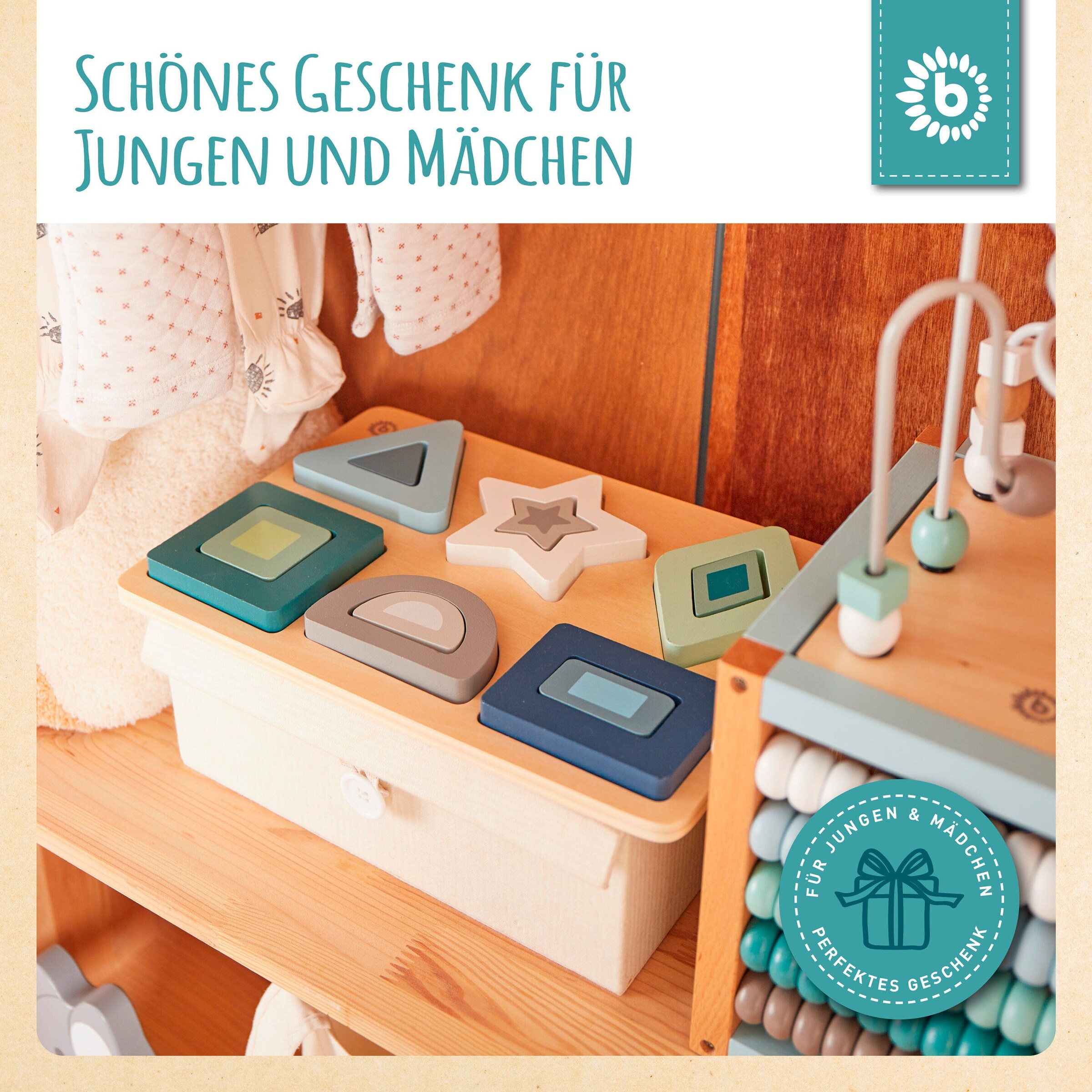 Bieco Geometrisches Puzzle aus Holz - ab 12 Monate Blau