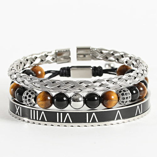 Lot De 3 Bracelets Noir Argenté