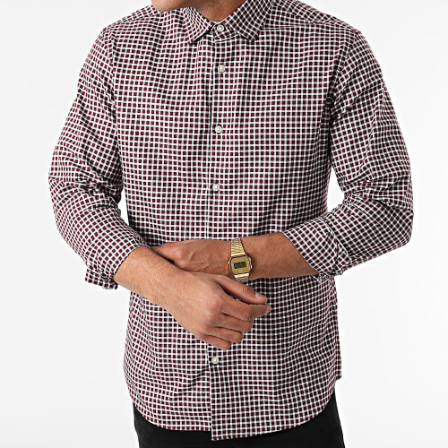 Chemise Manches Longues A Carreaux New Mark Bordeaux Blanc