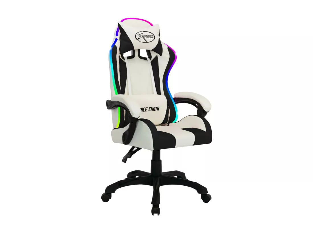 Fauteuil de jeux vidéo avec LED RVB Blanc et noir Similicuir